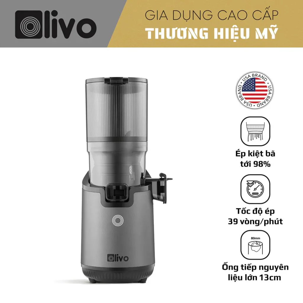 Máy Ép Chậm OLIVO SJ196 Titanium – Ép Trái Cây Nguyên Quả – Động Cơ AC Cao Cấp, Êm Nhất Thị Trường